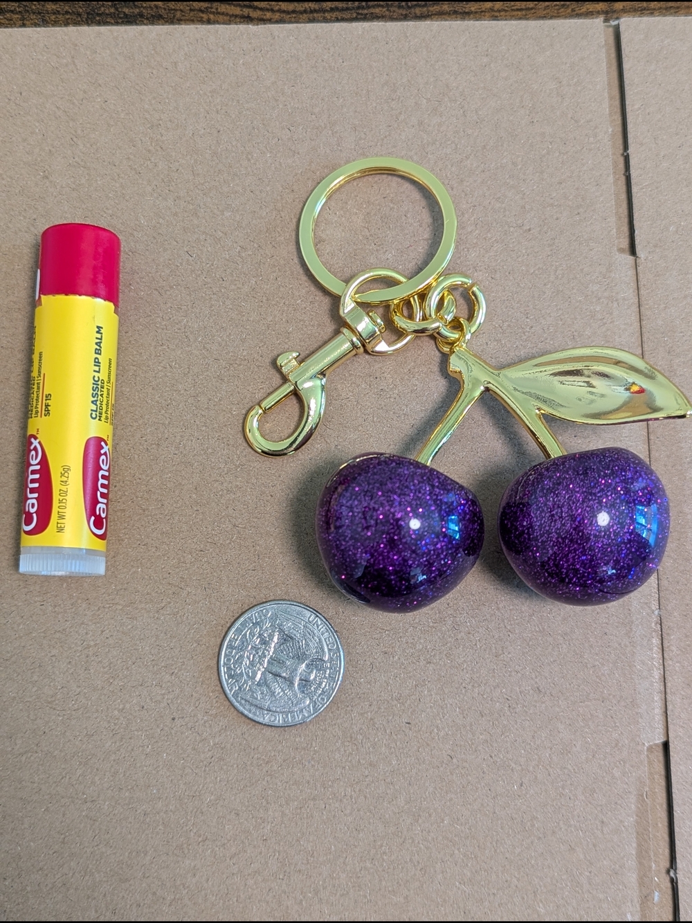 Deep Purple Glitter Cherry Bag Charm NWOT - Picture 3 of 6